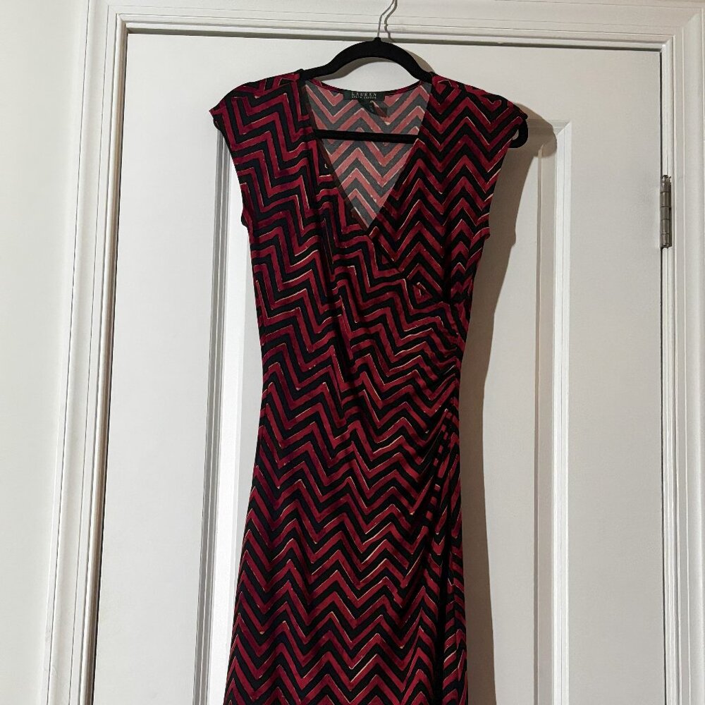Ralph Lauren Women’s Red & Black Chevron Print Faux Wrap Dress